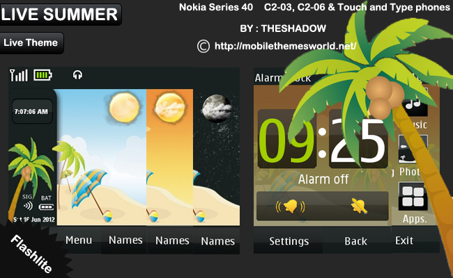 Live Summer theme for Nokia Asha 300, C2-03 & C2-06, X3-02 phones
