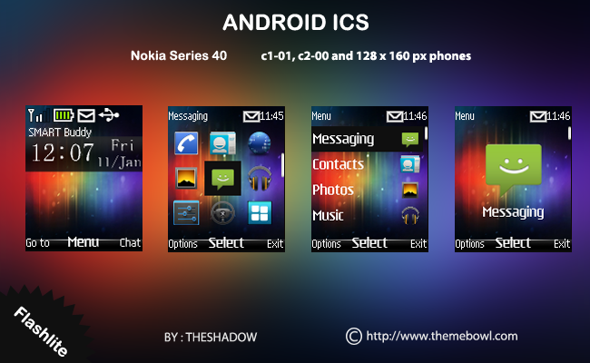 Android 4 ICS theme for Nokia C1-01, C2-00, 110, 112, 2690 & 128 x 160 px phones